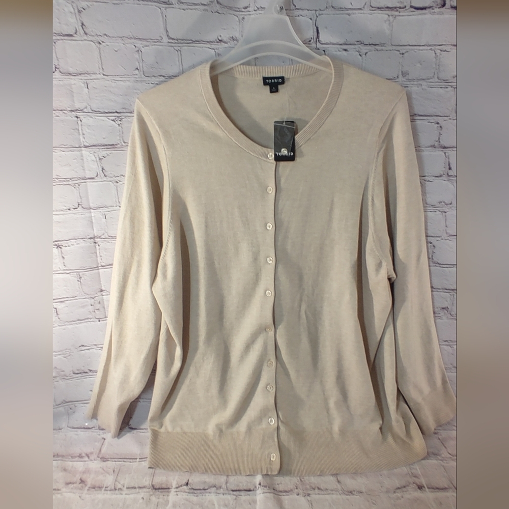 Torrid Oatmeal Crew Cardigan NWT Button 4 Preppy Granny